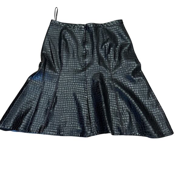 Natori Black Faux Leather Midi Skirt Size 10 Croc Embossed A-line Designer $295 - Picture 6 of 8
